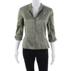 Jenne Maag Women Green Collared 3/4 Sleeve Army Blazer Zip Size S